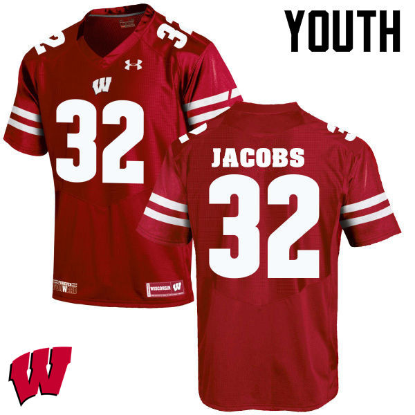 Wisconsin Badgers Youth #32 Leon Jacobs NCAA Under Armour Authentic Red College Stitched Football Jersey WW40C17BY